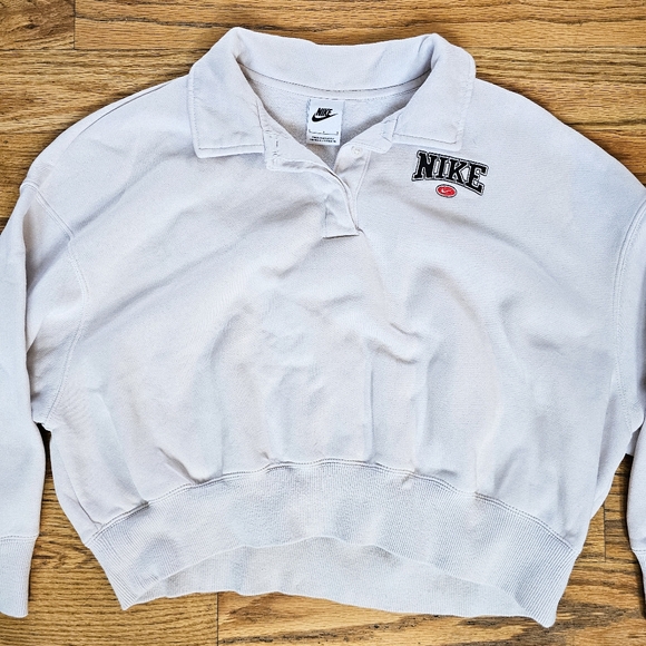 Nike Size L Phoenix Fleece Retro Crop Sweatshirt Quarter Zip Off White  ASOS - Picture 5 of 8